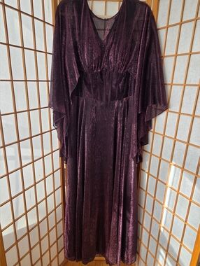 NEW BURGUNDY SPARKLING CORSET & FLARE SLEEVES MAXI EVENING DRESS LARGE (EU 44)